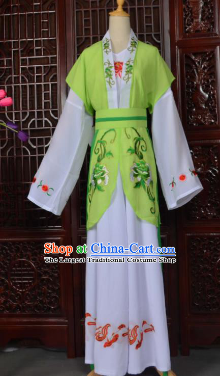 Traditional Chinese Beijing Opera Young Lady Costumes Ancient Maidservants Light Green Dress for Adults