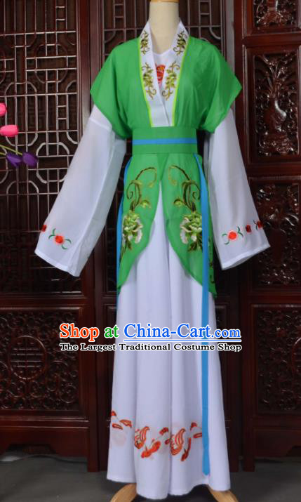 Traditional Chinese Beijing Opera Young Lady Costumes Ancient Maidservants Green Dress for Adults