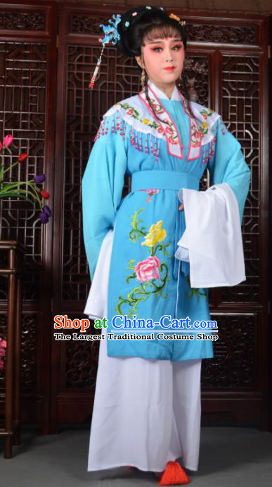 Traditional Chinese Peking Opera Diva Costumes Ancient Princess Blue Dress for Adults