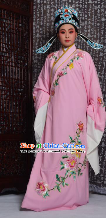 Professional Chinese Peking Opera Niche Costumes Embroidered Peony Pink Robe for Adults