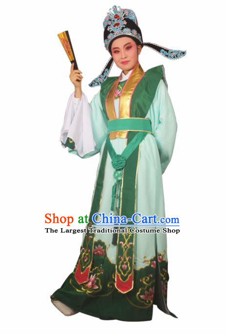 Professional Chinese Peking Opera Niche Costumes Ancient Childe Embroidered Green Clothing for Adults