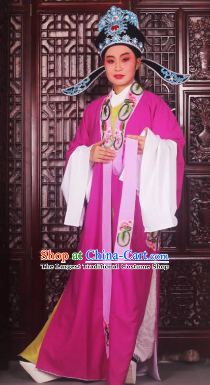 Professional Chinese Peking Opera Niche Costumes Ancient Scholar Rosy Clothing and Hat for Adults