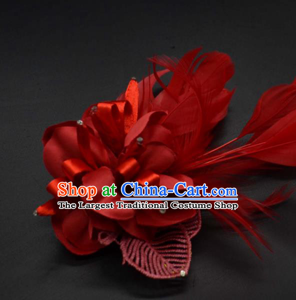 Traditional Chinese Peking Opera Diva Hair Accessories Ancient Princess Red Feather Hair Stick Headwear for Women