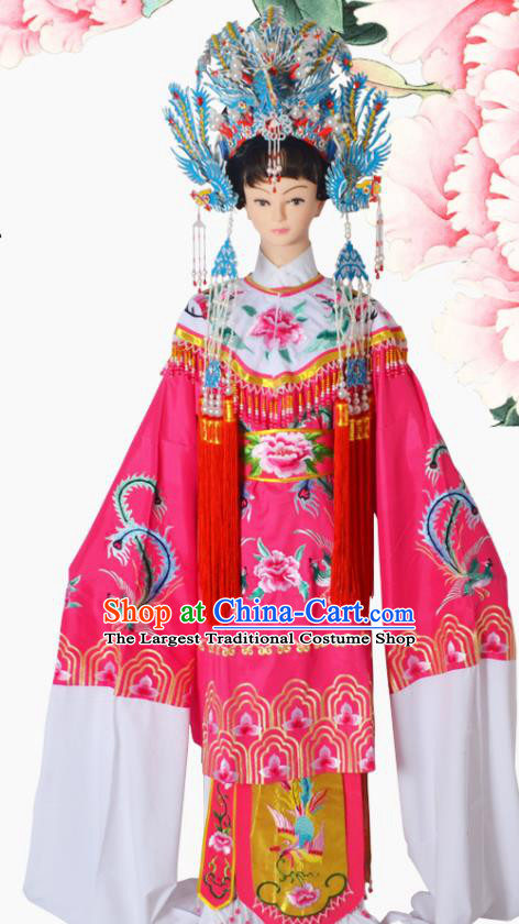 Chinese Ancient Imperial Concubine Embroidered Pink Dress Traditional Peking Opera Actress Costumes and Headwear for Adults