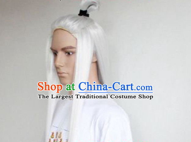 Traditional Ancient Chinese White Long Wig for Men