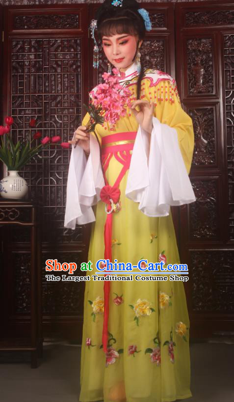 Traditional Chinese Peking Opera Diva Costumes Ancient Palace Princess Yellow Embroidered Dress for Adults