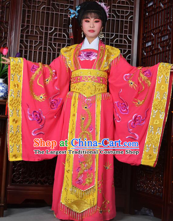 Traditional Chinese Peking Opera Empress Embroidered Costumes Ancient Queen Pink Dress for Adults