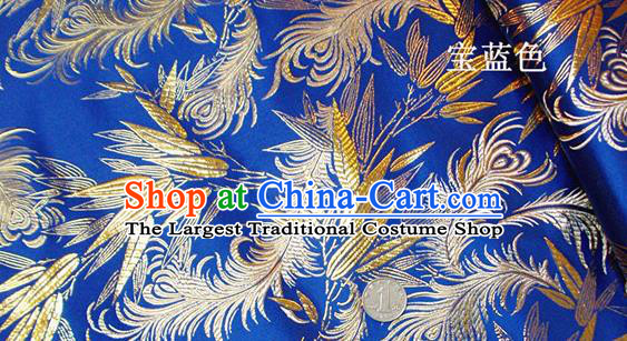 Traditional Chinese Royal Feather Bamboo Pattern Royalblue Brocade Tang Suit Fabric Silk Fabric Asian Material