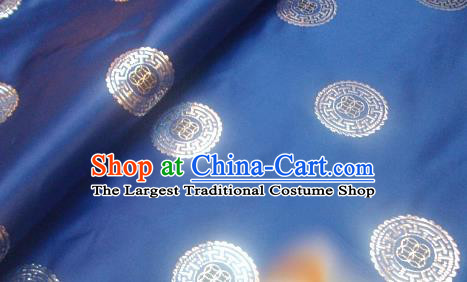 Traditional Chinese Royal Coins Pattern Blue Brocade Tang Suit Fabric Silk Fabric Asian Material