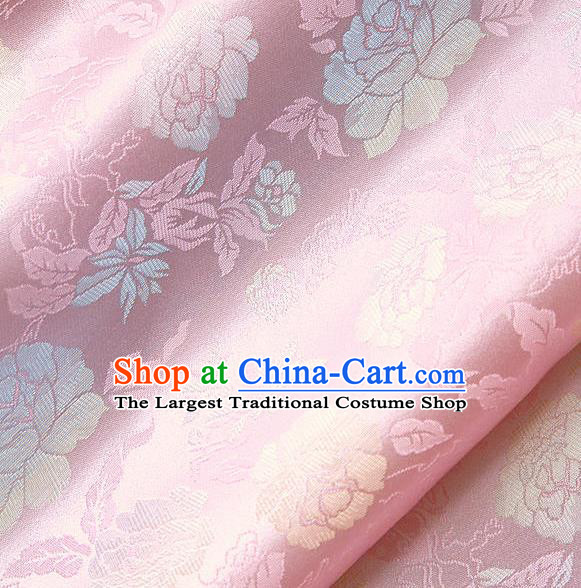 Traditional Asian Classical Peony Pattern Pink Brocade Cloth Drapery Korean Hanbok Palace Satin Silk Fabric