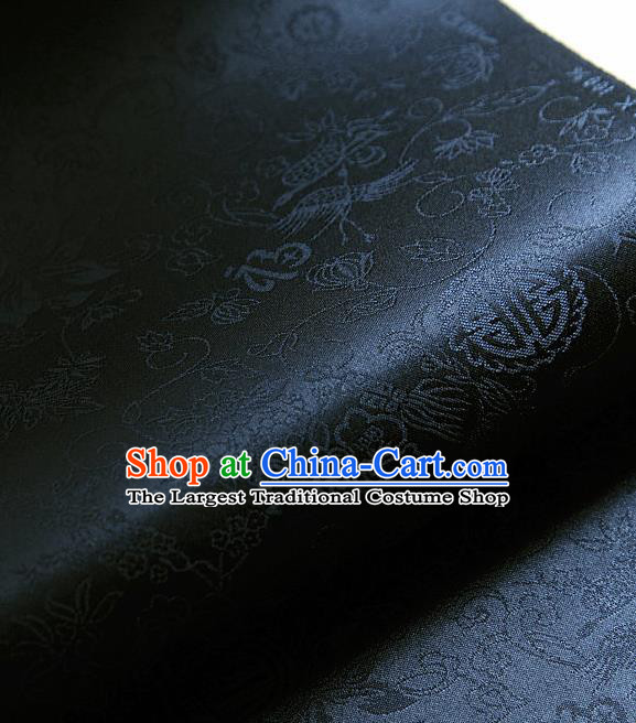 Traditional Asian Classical Pattern Navy Brocade Cloth Drapery Korean Hanbok Palace Satin Silk Fabric