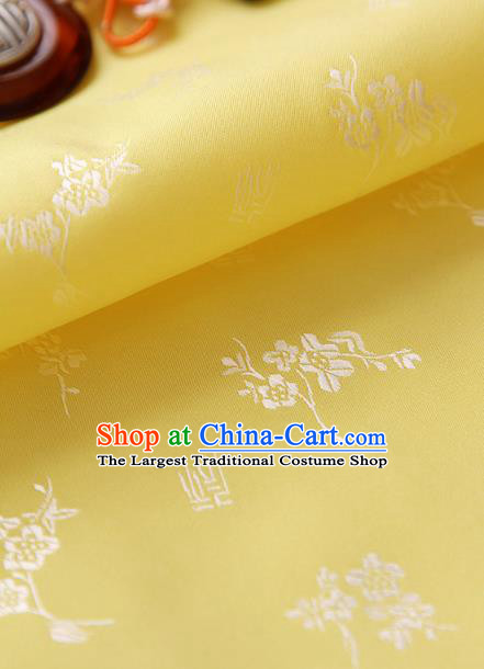 Traditional Asian Classical Pattern Yellow Brocade Cloth Drapery Korean Hanbok Palace Satin Silk Fabric