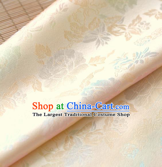 Asian Traditional Classical Pattern Beige Brocade Cloth Drapery Korean Hanbok Palace Satin Silk Fabric