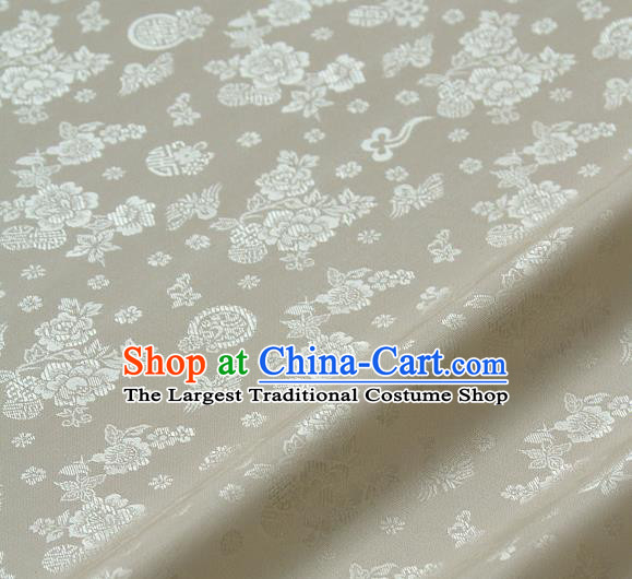 Asian Traditional Classical Peony Pattern White Brocade Cloth Drapery Korean Hanbok Palace Satin Silk Fabric