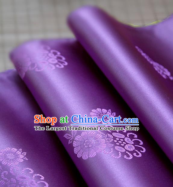 Asian Traditional Classical Pattern Purple Brocade Cloth Drapery Korean Hanbok Palace Satin Silk Fabric