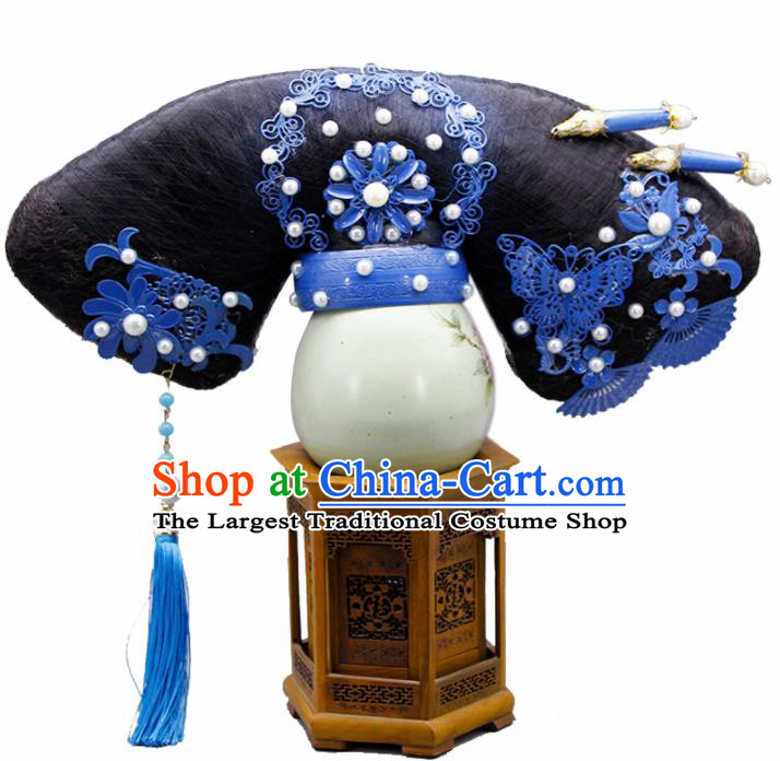 Chinese Traditional Qing Dynasty Hair Accessories Ancient Manchu Queen Wigs and Hairpins for Women