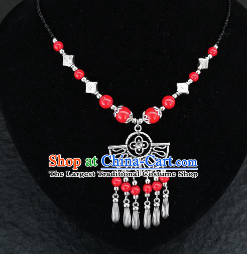 Chinese Traditional Jewelry Accessories Yunnan National Red Beads Tassel Necklace for Women