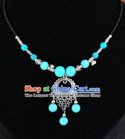 Chinese Traditional Jewelry Accessories Yunnan National Blue Beads Minority Necklace for Women