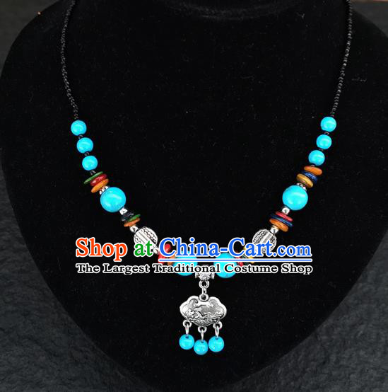 Chinese Traditional Jewelry Accessories Yunnan National Blue Beads Minority Necklace for Women