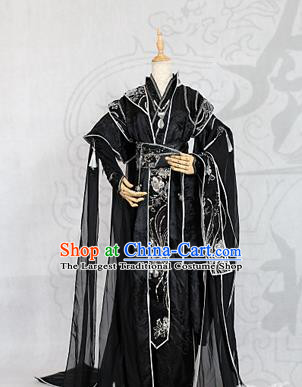 Chinese Traditional Ancient Swordsman Royal Highness Black Costumes for Men