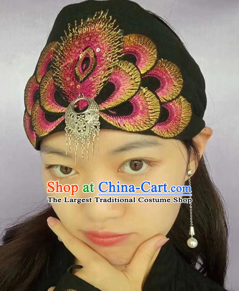 Chinese Traditional Embroidered Headscarf Yunnan Dai Minority Hat for Women