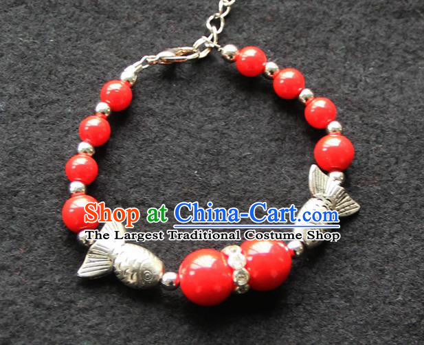 Chinese Traditional Red Beads Bracelets Yunnan National Minority Accessories for Women