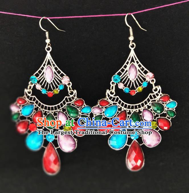 Chinese Traditional Ethnic Earrings Yunnan National Colorful Crystal Ear Accessories for Women
