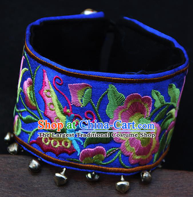 Chinese Traditional Ethnic Wrist Accessories Miao Nationality Embroidered Royalblue Bracelet for Women