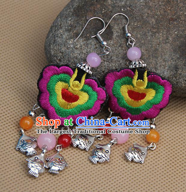 Chinese Traditional Ethnic Purple Embroidered Earrings National Ear Accessories for Women