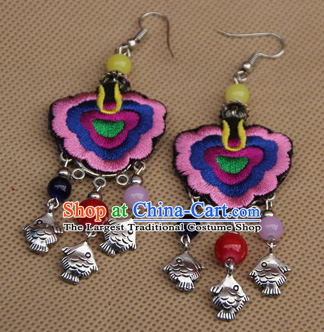 Chinese Traditional Ethnic Pink Embroidered Earrings National Ear Accessories for Women