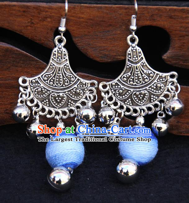 Chinese Traditional Ethnic Blue Venonat Earrings National Ear Accessories for Women