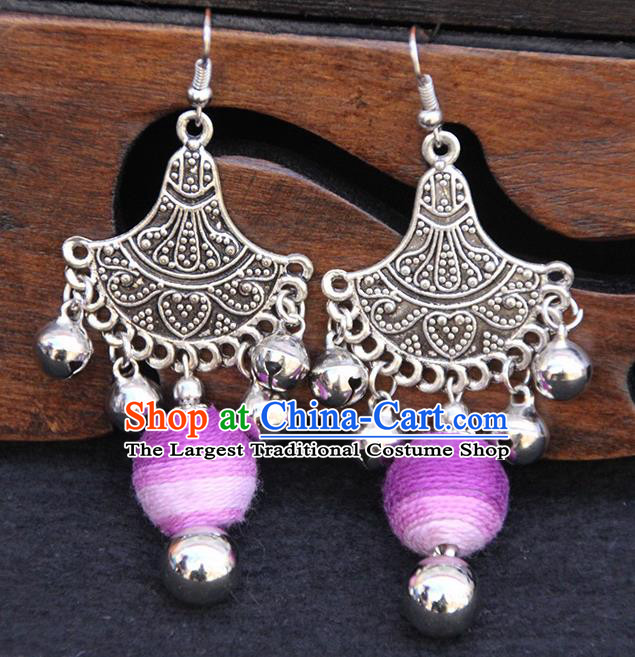 Chinese Traditional Ethnic Purple Venonat Earrings National Ear Accessories for Women