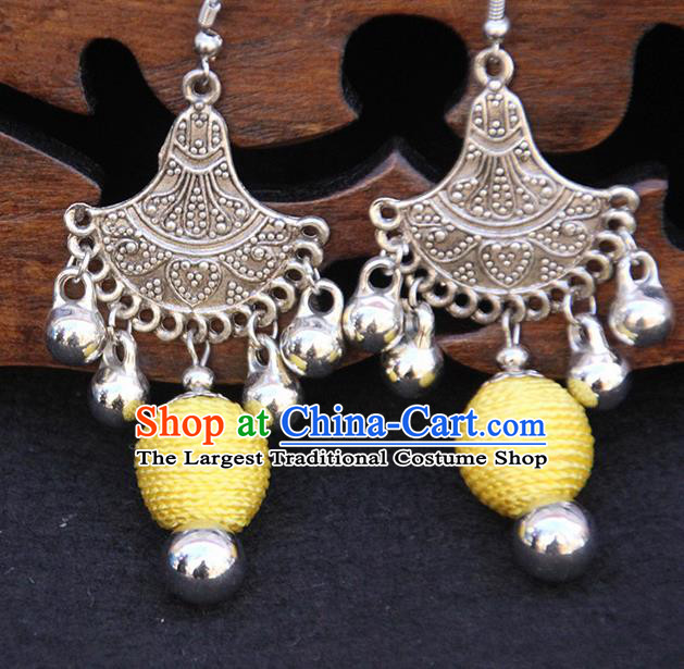 Chinese Traditional Ethnic Yellow Venonat Earrings National Ear Accessories for Women