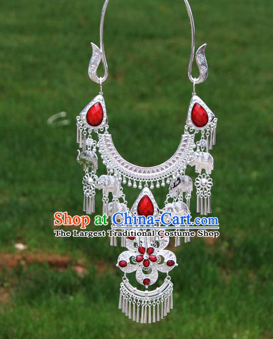 Chinese Traditional Miao Minority Red Flowers Crystal Necklace Ethnic Accessories for Women