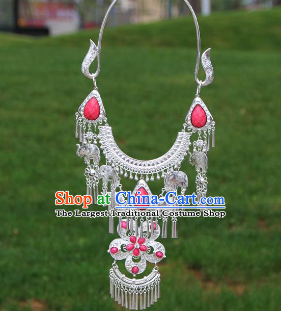 Chinese Traditional Miao Minority Pink Flowers Crystal Necklace Ethnic Accessories for Women