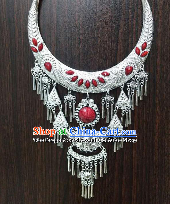 Chinese Traditional National Ethnic Red Necklace Tassel Necklet Jewelry Accessories for Women