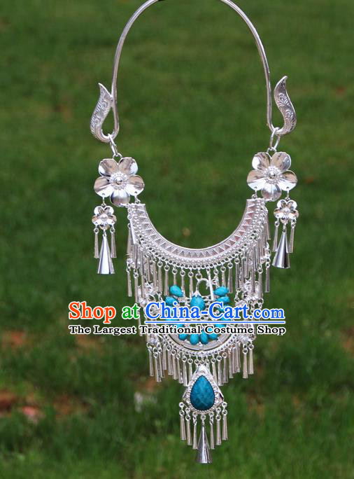 Chinese Ethnic Blue Peacock Necklace Traditional National Jewelry Accessories for Women