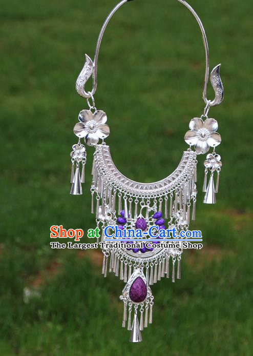 Chinese Ethnic Purple Peacock Necklace Traditional National Jewelry Accessories for Women