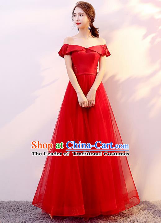 Professional Modern Dance Costume Chorus Group Clothing Bride Toast Red Veil Bubble Dress for Women