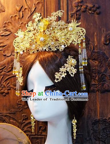 Chinese Handmade Classical Tassel Hairpins Hair Accessories Phoenix Coronet Ancient Bride Headwear for Women