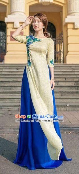 Asian Vietnam Costume Vietnamese Bride Trational Ao Dai Cheongsam Dress for Women