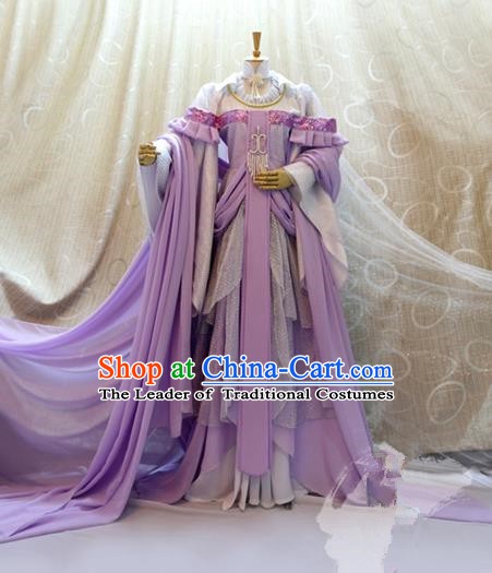 Traditional China Ancient Cosplay Princess Clothing Han Dynasty Palace Lady Purple Dress for Women