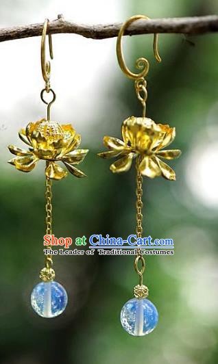 Asian Chinese Traditional Handmade Jewelry Accessories Eardrop Bride Lotus Earrings for Women