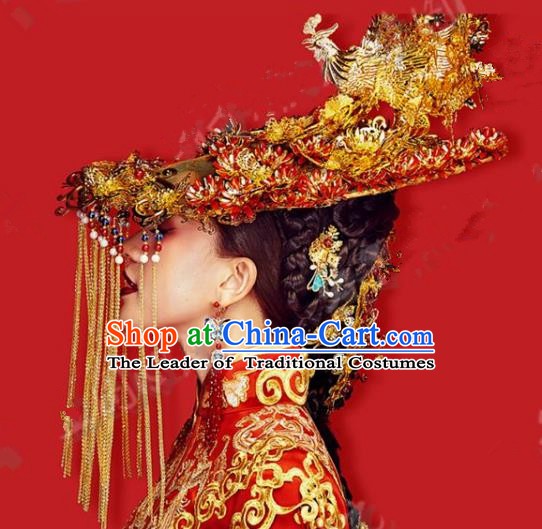 Chinese Handmade Classical Hair Accessories Ancient Exaggerated Phoenix Coronet Hairpins Headdress for Women