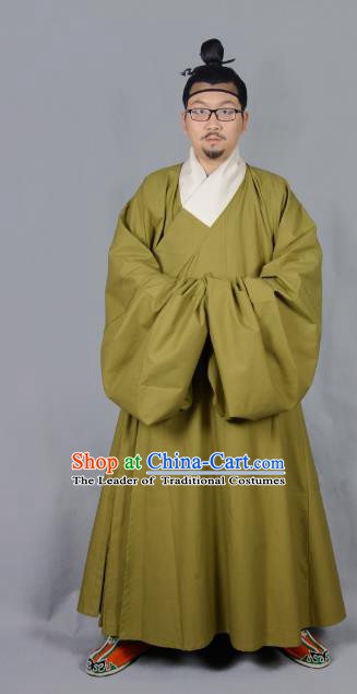 Ancient China Ming Dynasty Swordsman Costumes Green Priest Frock for Men