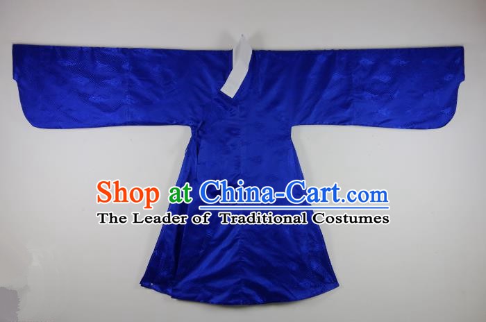 Ancient China Ming Dynasty Taoist Priest Costumes Hanfu Royalblue Robe for Men