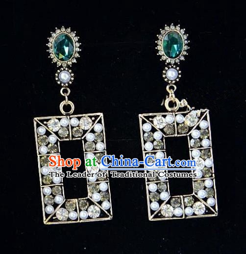 European Western Bride Vintage Jewelry Accessories Eardrop Renaissance Green Crystal Earrings for Women