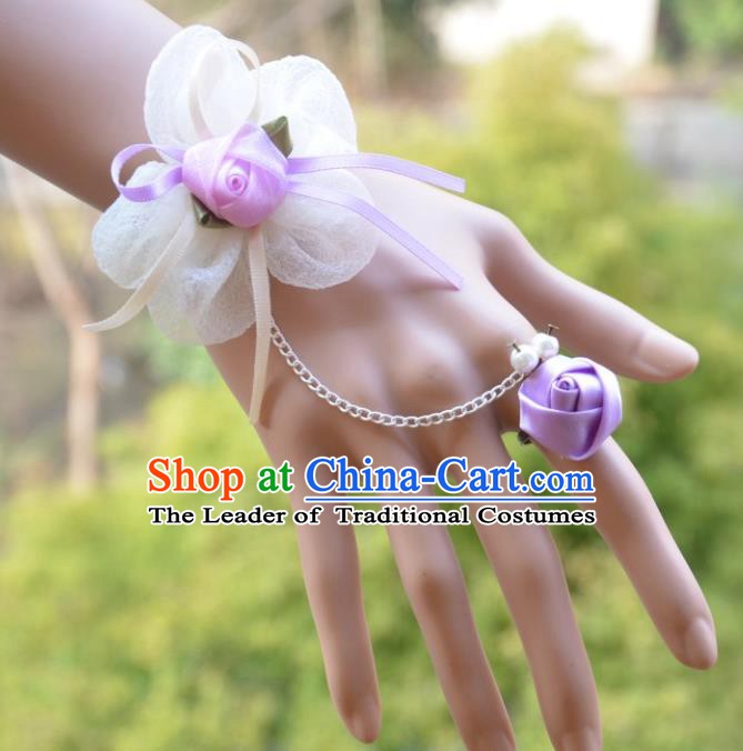 European Western Bride Wrist Accessories Vintage Renaissance Purple Flower Gothic Bracelet with Ring for Women