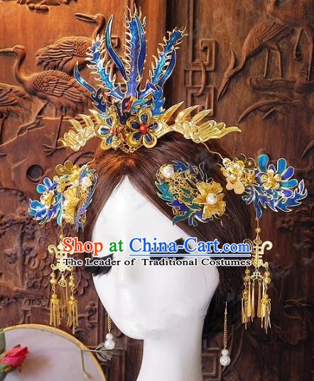 Chinese Handmade Classical Wedding Hairpins Ancient Hanfu Phoenix Coronet Hair Accessories for Women