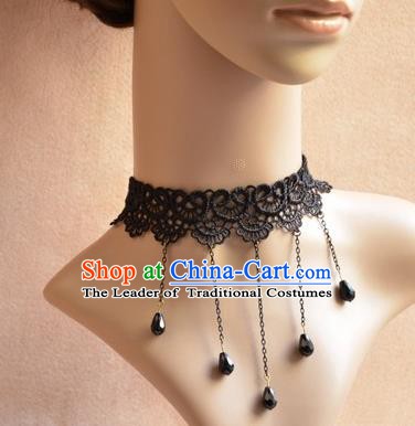 European Western Vintage Jewelry Accessories Renaissance Black Lace Tassel Necklace for Women